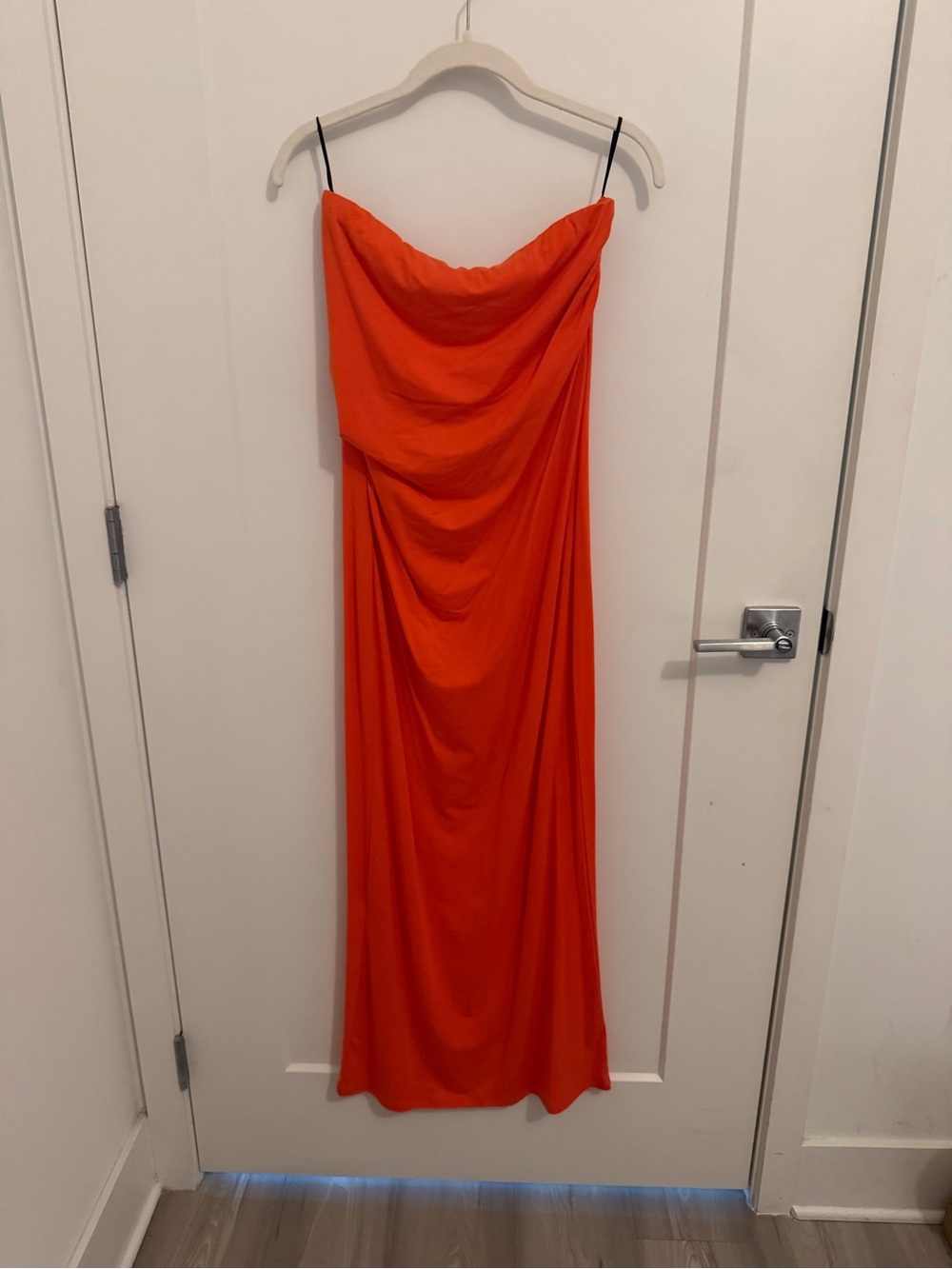 Reformation Strapless Draped Maxi Dress in Bright Orange